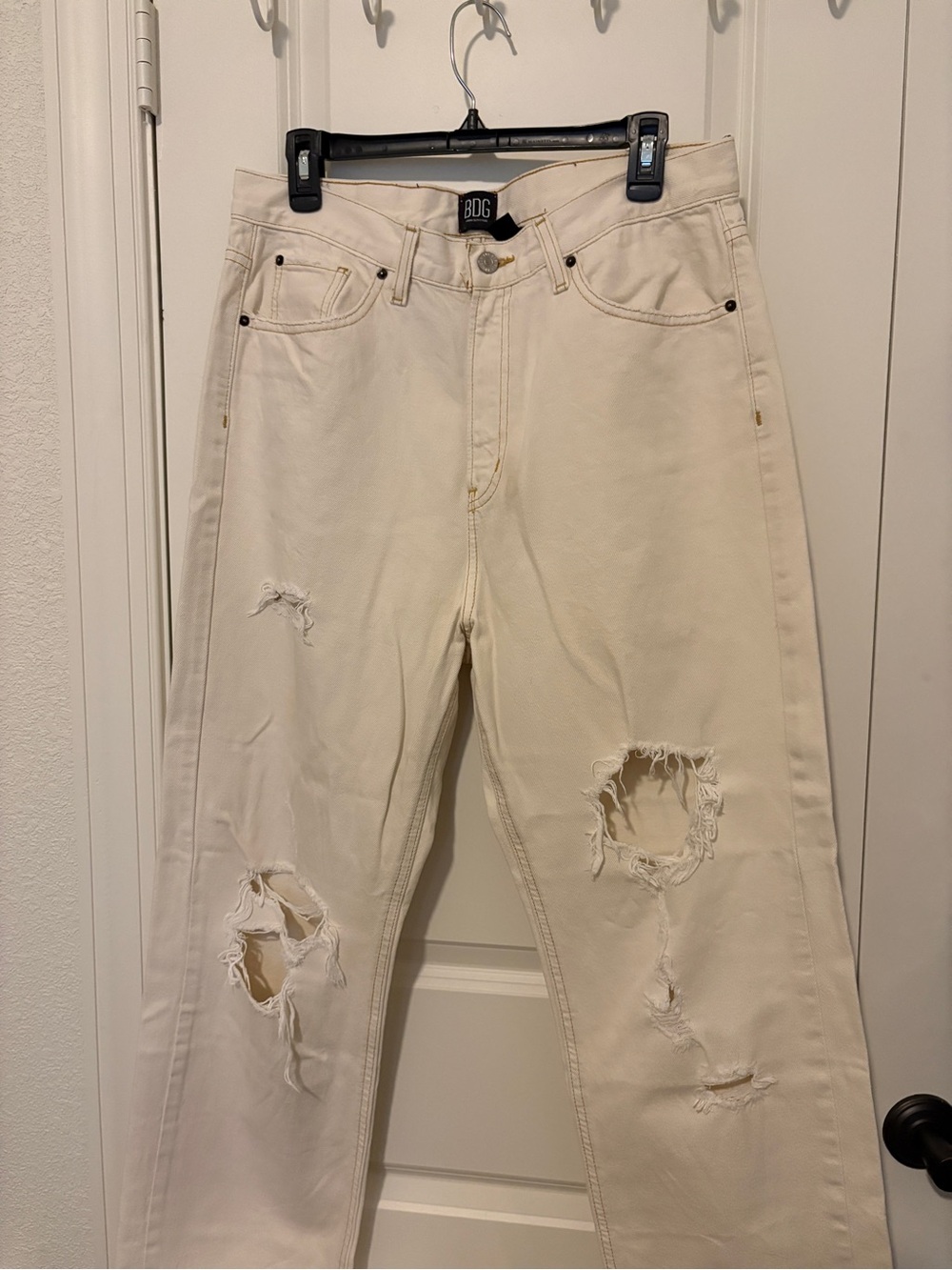 BDG Urban Outfitters Off-White Distressed High-Rise Cowboy Straight Jeans